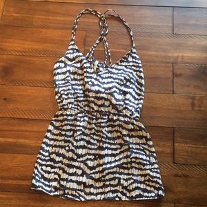 Navy and white silky cross cross tank